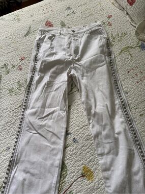 White Straight-Leg Jeans with Side Stud Trim - Women's Pants & Jumpsuits